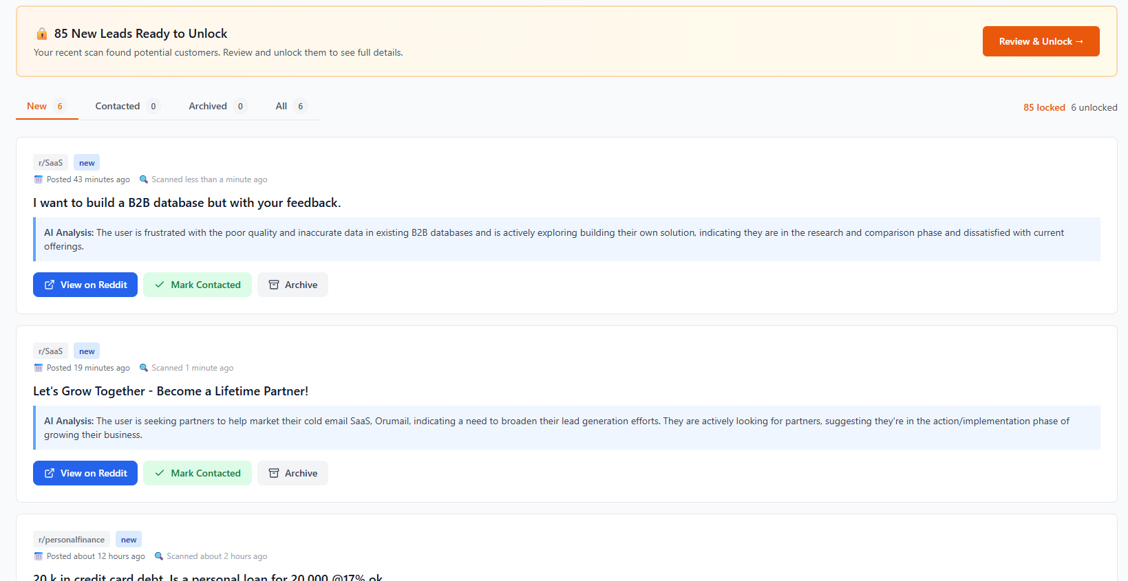 Reddscout Dashboard Screenshot